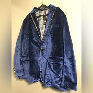 Thwei Mens Blazer Sports Suit Jacket Tux Top Deep Blue Velvet Mens XL NWT